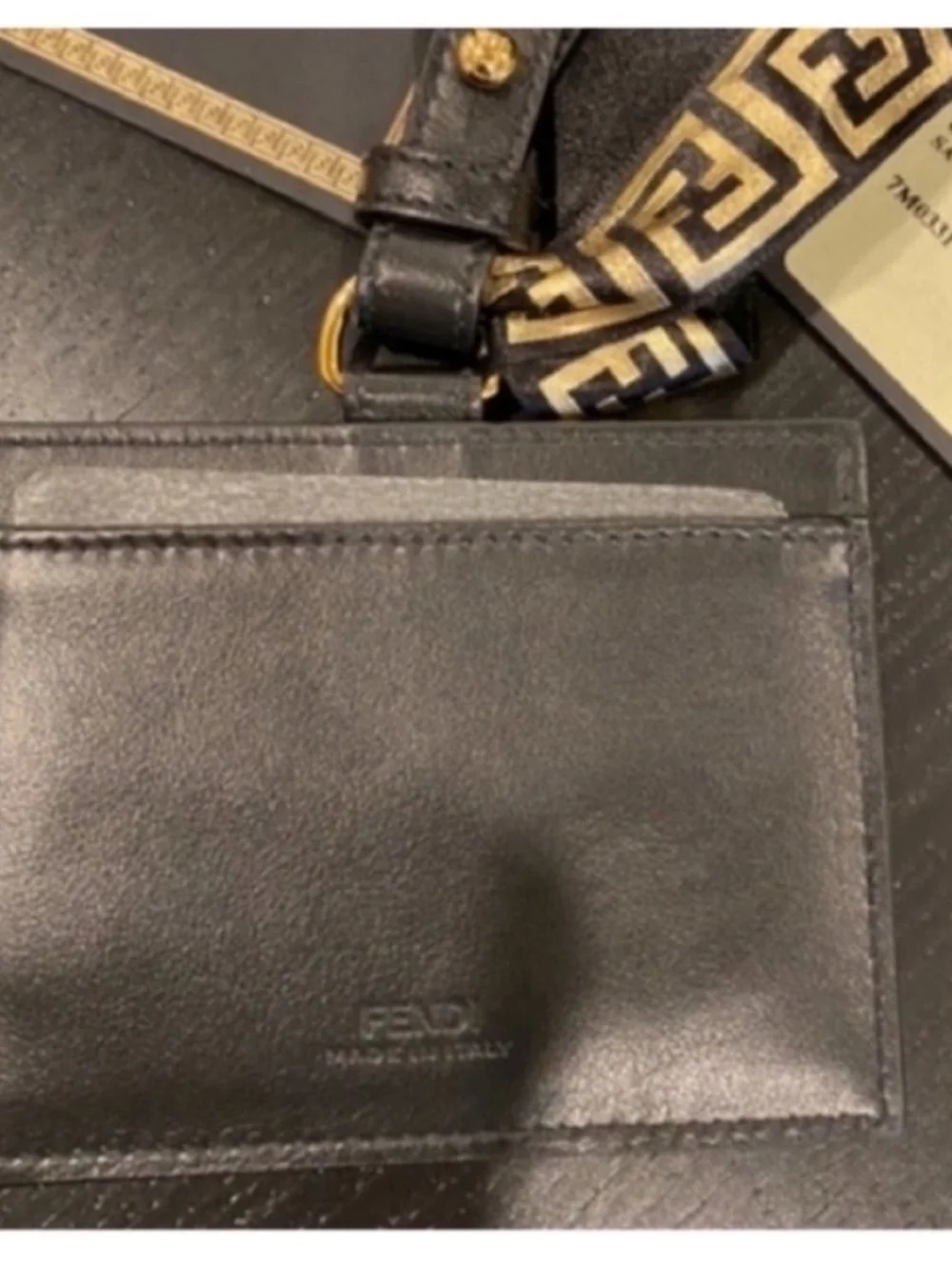 Fendi x Versace Collab Fendace NEW Leather Card Case Lanyard Ribbon Set Black